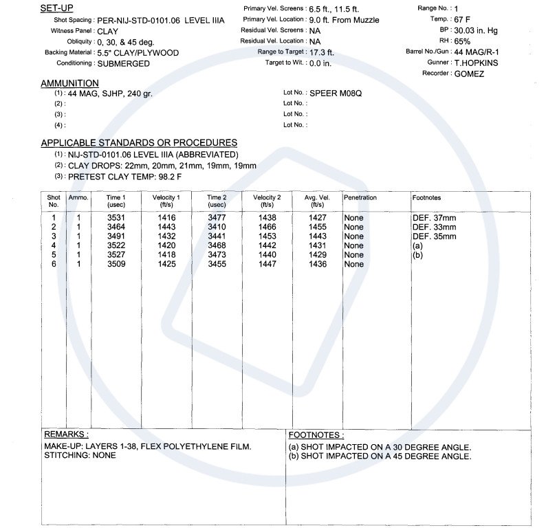 Test report scan, SB130 38-layer, H.P. White Laboratory 2010