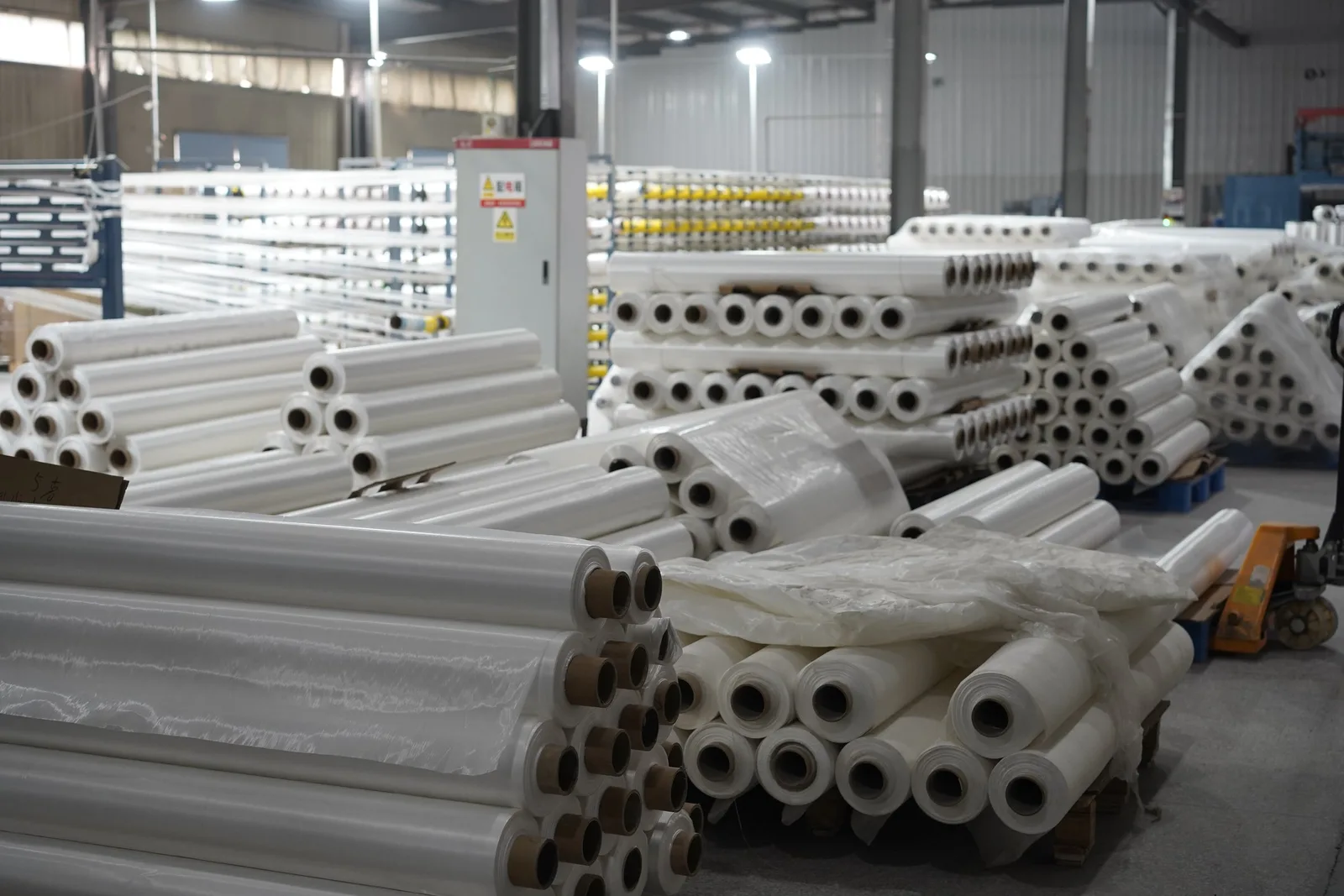 Close-up of UHMWPE yarn sheet on the production line